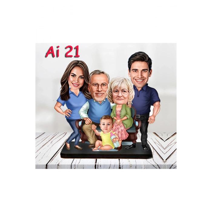 Kişiye Özel Ahşap Biblo - Aile Karikatür Biblo - 5 Kişilik Aile Biblo 7