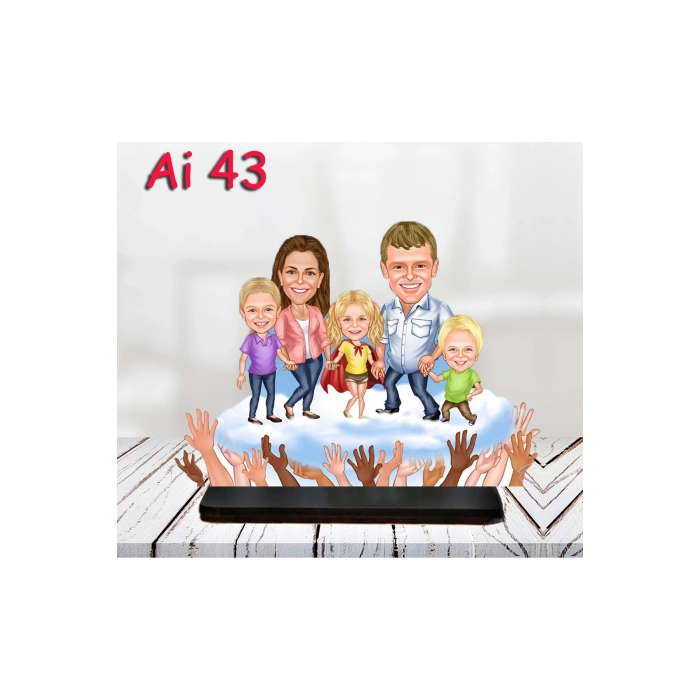 Kişiye Özel Ahşap Biblo - Aile Karikatür Biblo - 5 Kişilik Aile Biblo 7