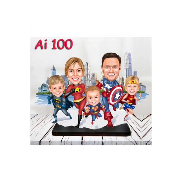 Kişiye Özel Ahşap Biblo - Aile Karikatür Biblo - 5 Kişilik Aile Biblo 7