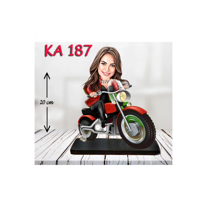 Kişiye Özel Ahşap Biblo - Motor Kullanan Kadın Karikatür Biblo