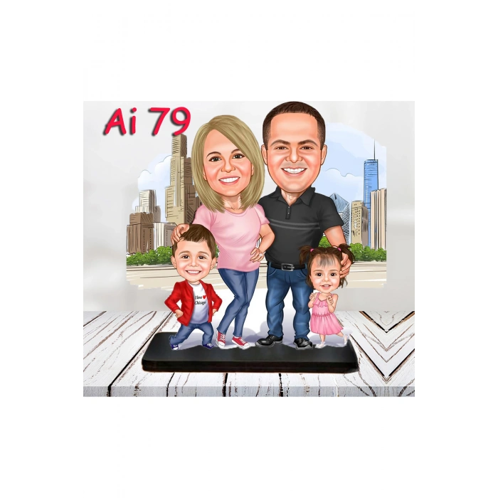 Kişiye Özel Ahşap Biblo - Aile Karikatür Biblo - 4 Kişilik Aile Biblo 36