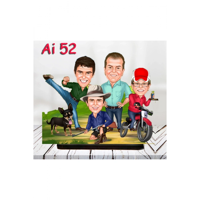 Kişiye Özel Ahşap Biblo - Aile Karikatür Biblo - 4 Kişilik Aile Biblo 22