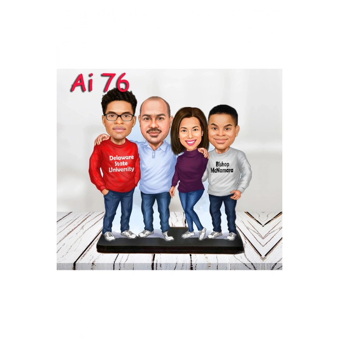 Kişiye Özel Ahşap Biblo - Aile Karikatür Biblo - 4 Kişilik Aile Biblo 33