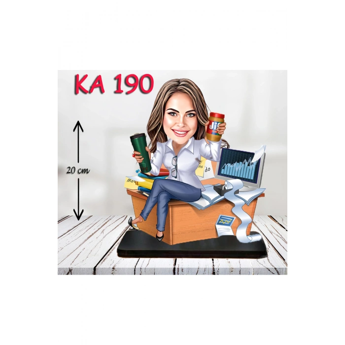 Kişiye Özel Ahşap Biblo - Masa Başı Karikatür Biblo - Kadın Biblo 13