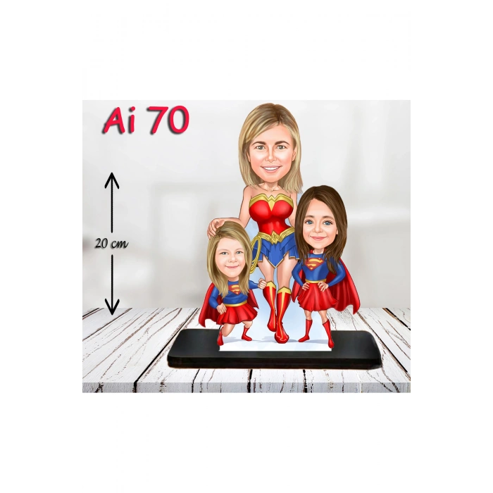 Kişiye Özel Ahşap Biblo - Aile Karikatür Biblo - 3 Kişilik Aile Biblo 21