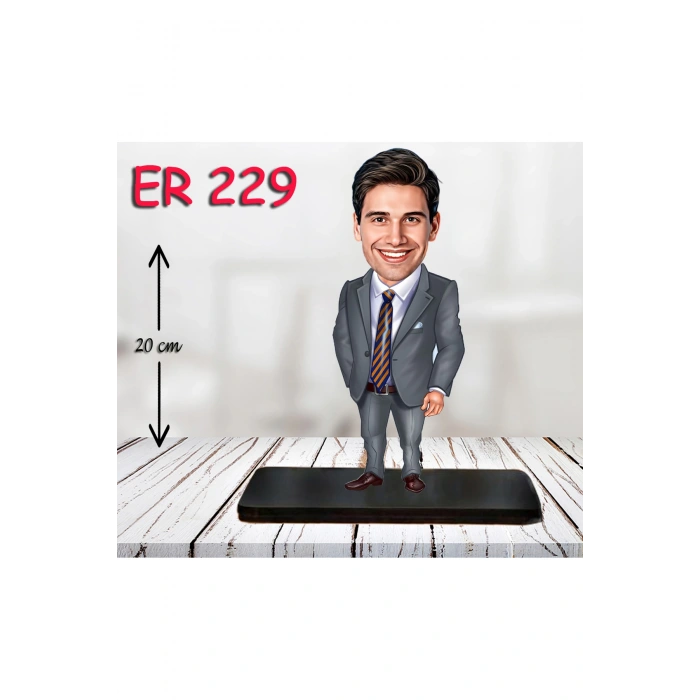 Kişiye Özel Ahşap Biblo - Takım Elbiseli Erkek Karikatür Biblo 19