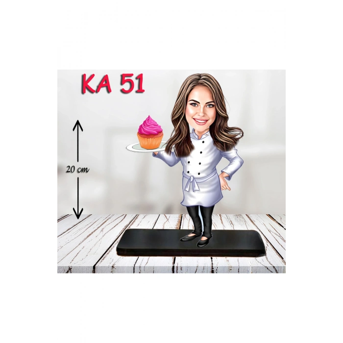 Kişiye Özel Ahşap Biblo - Aşçı Kadın Karikatür Biblo 3