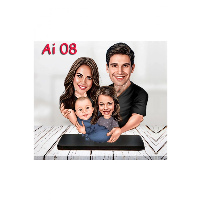 Kişiye Özel Ahşap Biblo - Aile Karikatür Biblo - 4 Kişilik Aile Biblo 3
