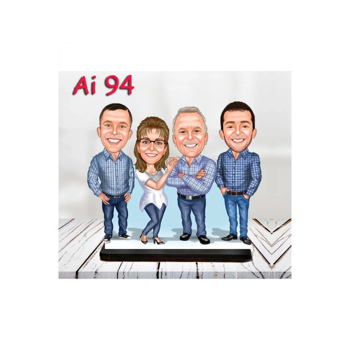 Kişiye Özel Ahşap Biblo - Aile Karikatür Biblo - 4 Kişilik Aile Biblo 41