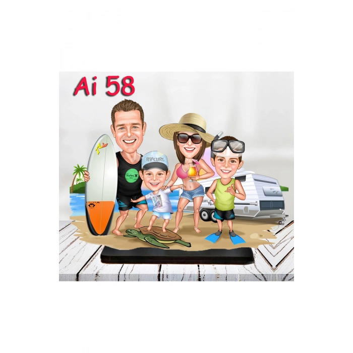 Kişiye Özel Ahşap Biblo - Aile Karikatür Biblo - 4 Kişilik Aile Biblo 25