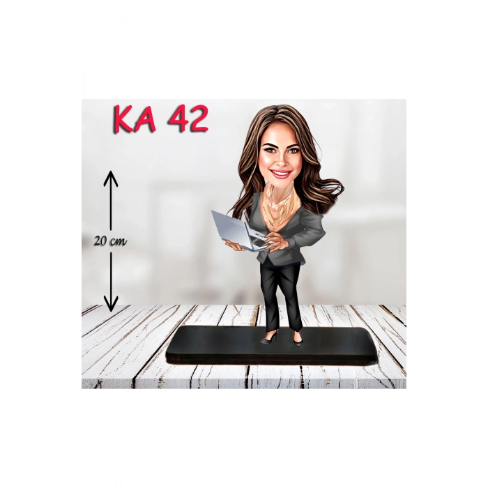 Kişiye Özel Ahşap Biblo - Takım Elbiseli Kadın Karikatür Biblo 10