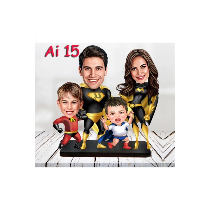 Kişiye Özel Ahşap Biblo - Aile Karikatür Biblo - 4 Kişilik Aile Biblo 7