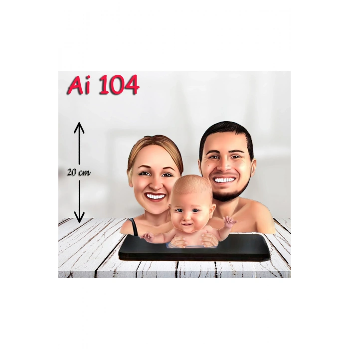 Kişiye Özel Ahşap Biblo - Aile Karikatür Biblo - 3 Kişilik Aile Biblo 30