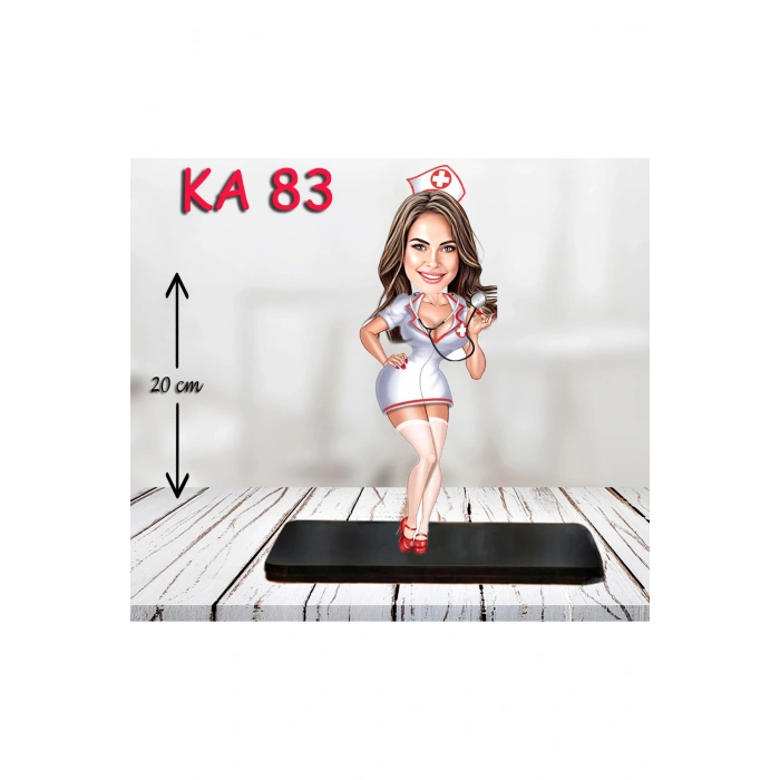 Kişiye Özel Ahşap Biblo - Sağlıkçı Kadın Karikatür Biblo - Doktor Biblo 2