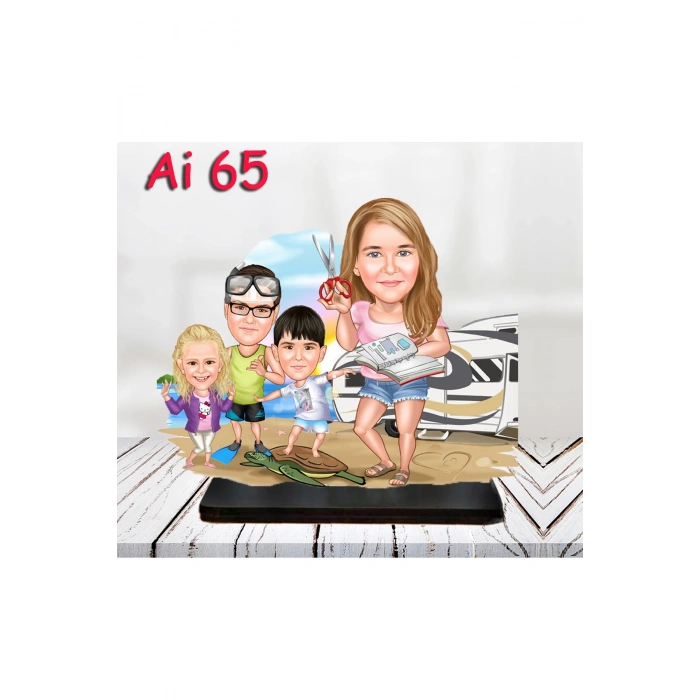 Kişiye Özel Ahşap Biblo - Aile Karikatür Biblo - 4 Kişilik Aile Biblo 26