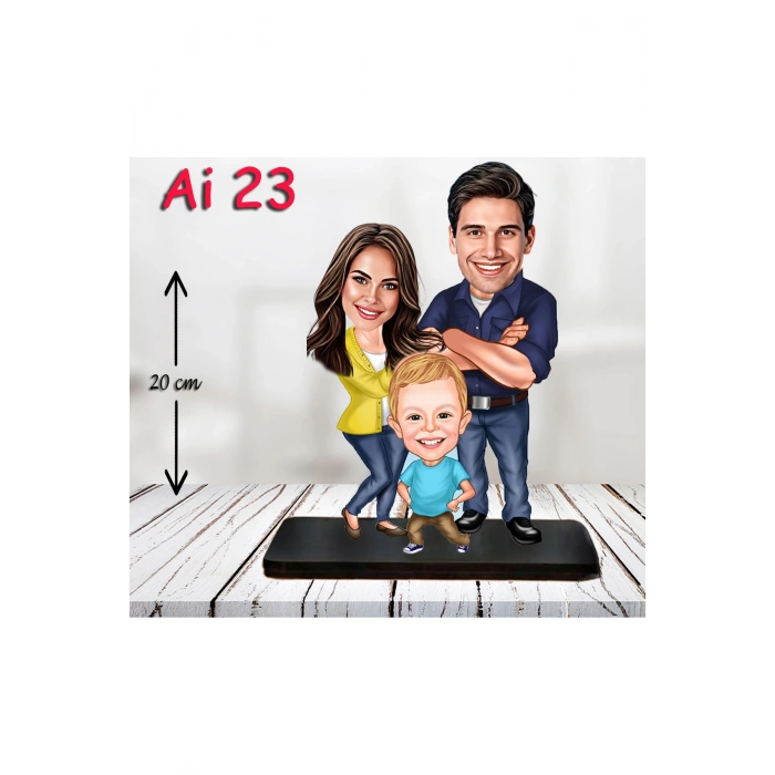 Kişiye Özel Ahşap Biblo - Aile Karikatür Biblo - 3 Kişilik Aile Biblo 7