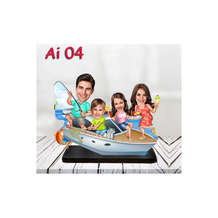 Kişiye Özel Ahşap Biblo - Aile Karikatür Biblo - 4 Kişilik Aile Biblo 2