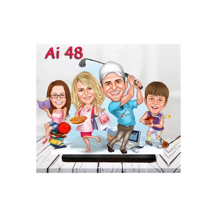 Kişiye Özel Ahşap Biblo - Aile Karikatür Biblo - 4 Kişilik Aile Biblo 19