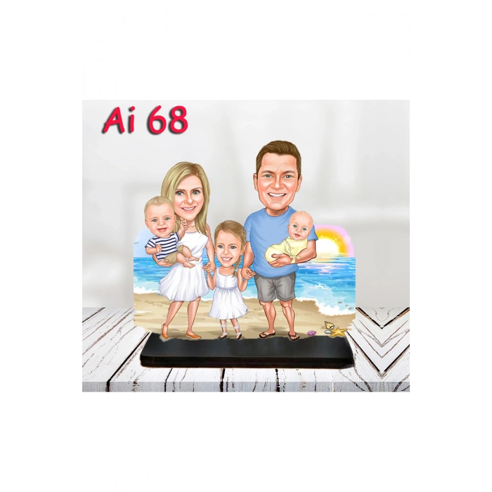 Kişiye Özel Ahşap Biblo - Aile Karikatür Biblo - 4 Kişilik Aile Biblo 28