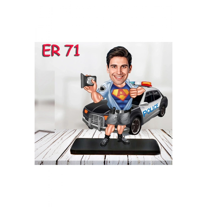 Kişiye Özel Ahşap Biblo - Erkek Polis Karikatür Biblo 9