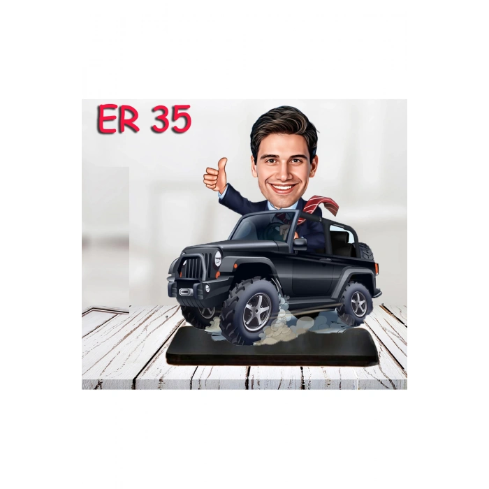 Kişiye Özel Ahşap Biblo - Araba Kullanan Erkek Karikatür Biblo 2