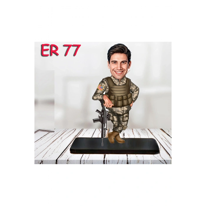 Kişiye Özel Ahşap Biblo - Erkek Asker Karikatür Biblo 2