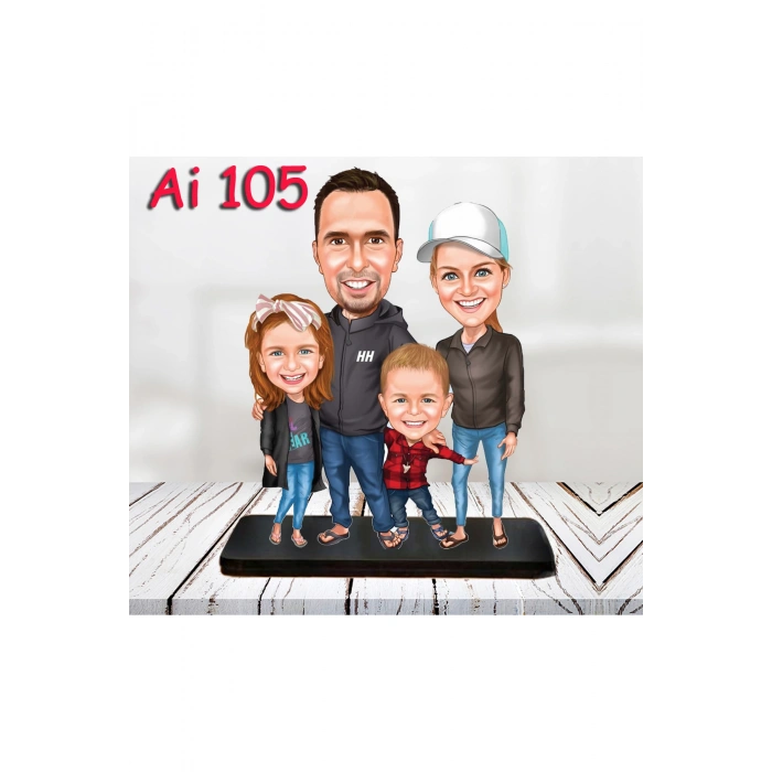 Kişiye Özel Ahşap Biblo - Aile Karikatür Biblo - 4 Kişilik Aile Biblo 45