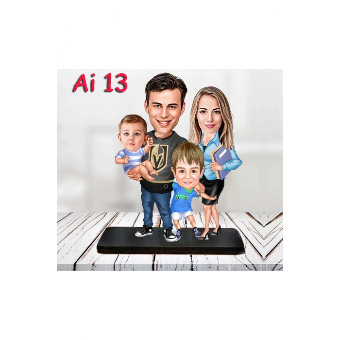 Kişiye Özel Ahşap Biblo - Aile Karikatür Biblo - 4 Kişilik Aile Biblo 6