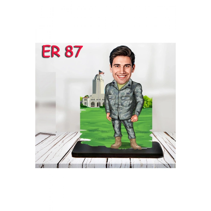 Kişiye Özel Ahşap Biblo - Erkek Asker Karikatür Biblo 12