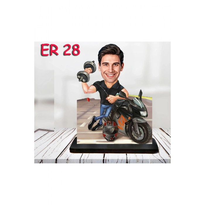 Kişiye Özel Ahşap Biblo - Motor Kullanan Erkek Karikatür Biblo 13