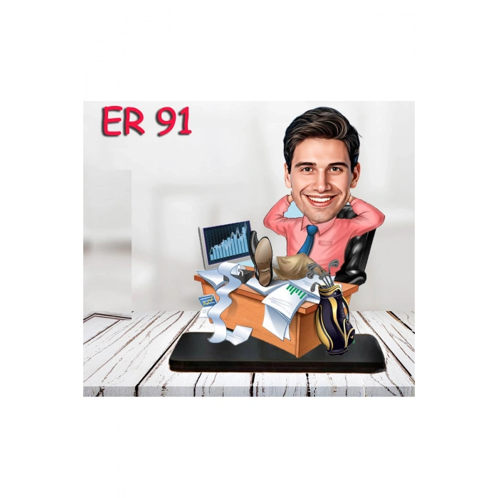 Kişiye Özel Ahşap Biblo - Masa Başı Karikatür Biblo - Erkek Biblo