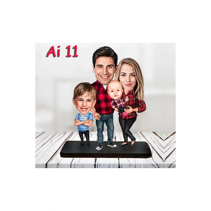 Kişiye Özel Ahşap Biblo - Aile Karikatür Biblo - 4 Kişilik Aile Biblo 4