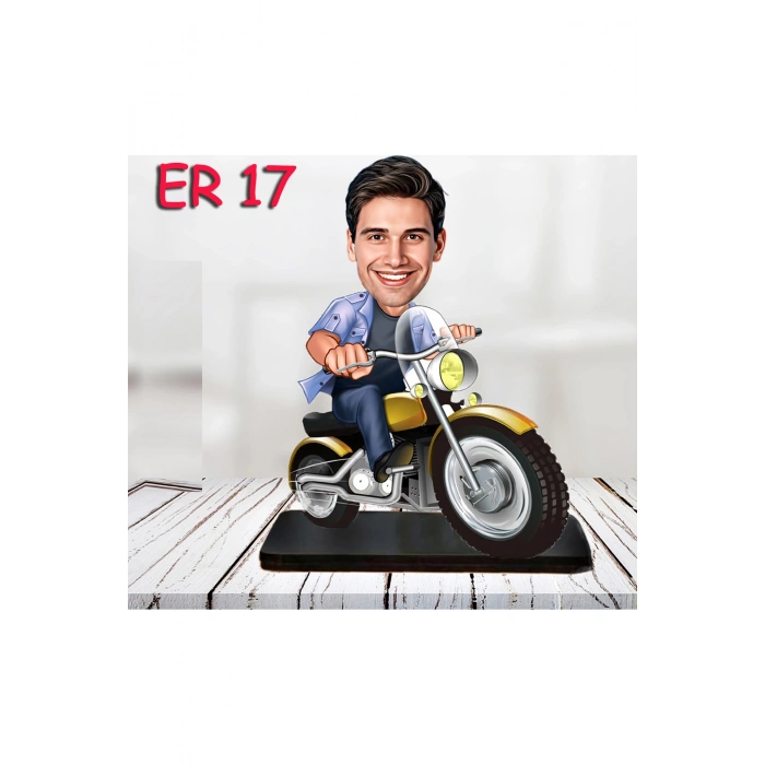 Kişiye Özel Ahşap Biblo - Motor Kullanan Erkek Karikatür Biblo 2