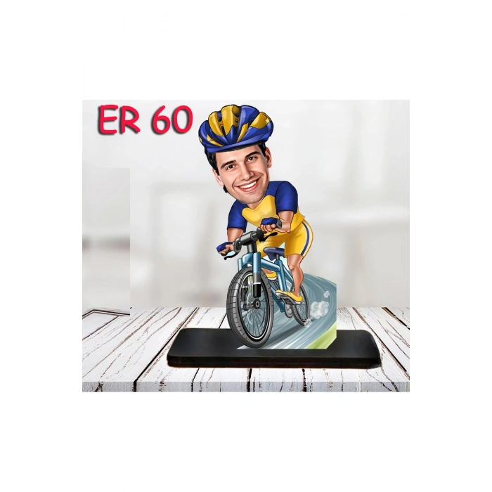 Kişiye Özel Ahşap Biblo - Bisiklet Kullanan Erkek Karikatür Biblo 5