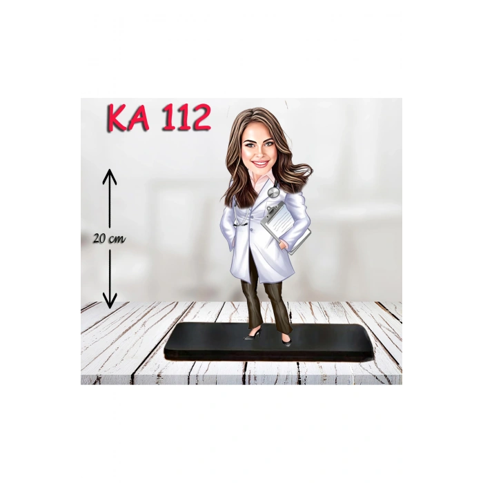 Kişiye Özel Ahşap Biblo - Sağlıkçı Kadın Karikatür Biblo - Doktor Biblo 4