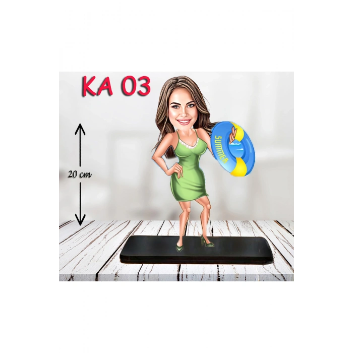 Kişiye Özel Ahşap Biblo - Süslü Kadın Karikatür Biblo