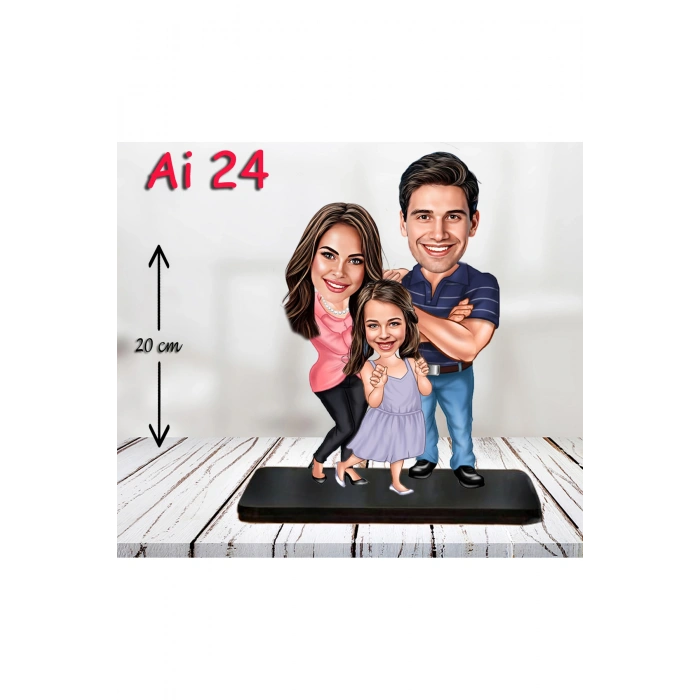 Kişiye Özel Ahşap Biblo - Aile Karikatür Biblo - 3 Kişilik Aile Biblo 8