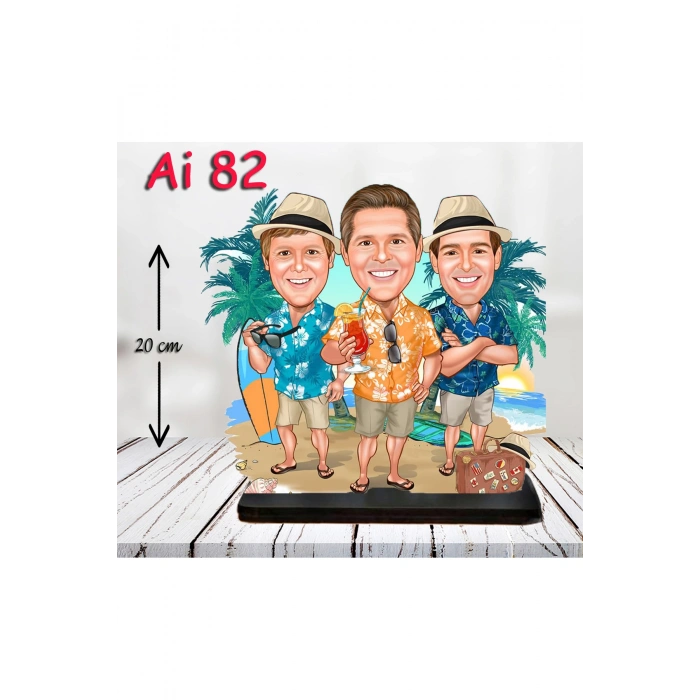 Kişiye Özel Ahşap Biblo - Aile Karikatür Biblo - 3 Kişilik Aile Biblo 24