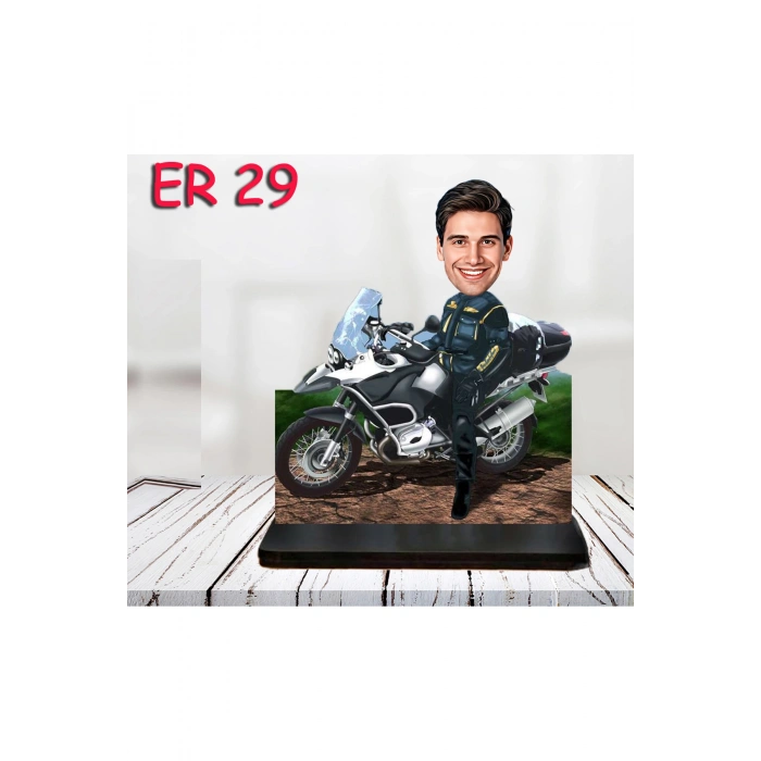 Kişiye Özel Ahşap Biblo - Motor Kullanan Erkek Karikatür Biblo 14