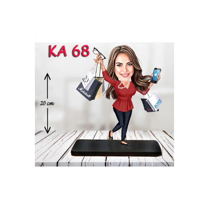 Kişiye Özel Ahşap Biblo - Süslü Kadın Karikatür Biblo 16