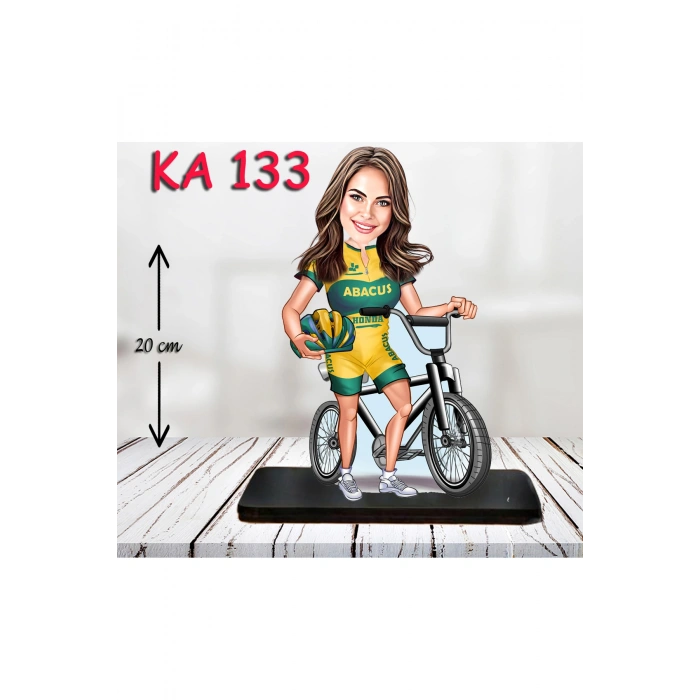 Kişiye Özel Ahşap Biblo - Bisiklet Kullanan Kadın Karikatür Biblo 2