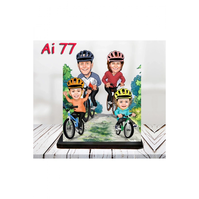 Kişiye Özel Ahşap Biblo - Aile Karikatür Biblo - 4 Kişilik Aile Biblo 34