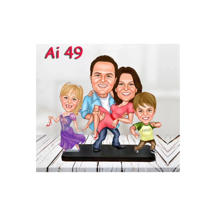 Kişiye Özel Ahşap Biblo - Aile Karikatür Biblo - 4 Kişilik Aile Biblo 20