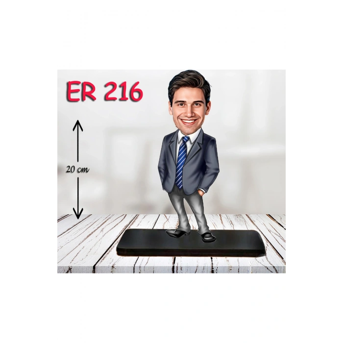 Kişiye Özel Ahşap Biblo - Takım Elbiseli Erkek Karikatür Biblo 6