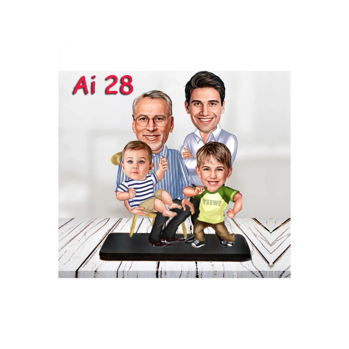 Kişiye Özel Ahşap Biblo - Aile Karikatür Biblo - 4 Kişilik Aile Biblo 11