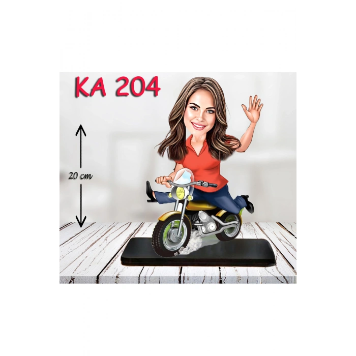 Kişiye Özel Ahşap Biblo - Motor Kullanan Kadın Karikatür Biblo 3