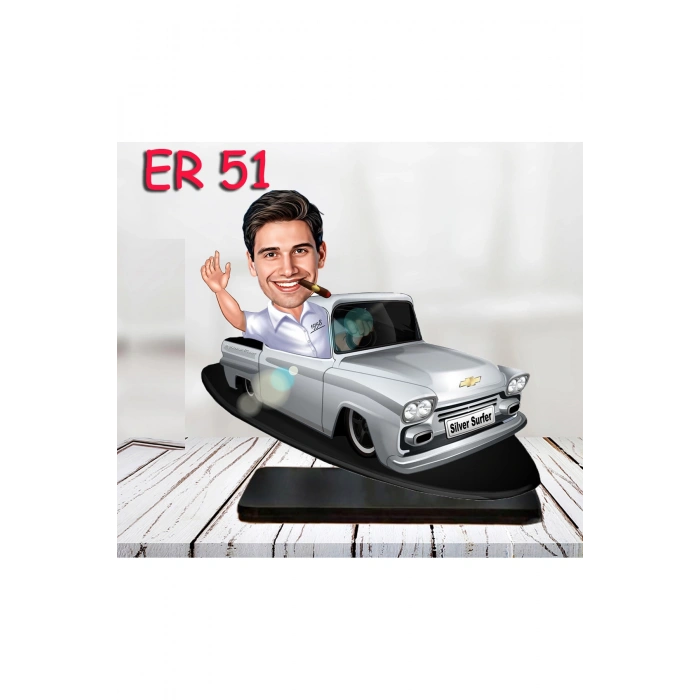 Kişiye Özel Ahşap Biblo - Araba Kullanan Erkek Karikatür Biblo 18