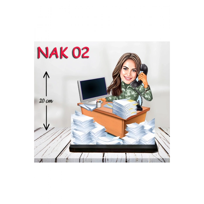 Kişiye Özel Ahşap Biblo - Kadın Asker Karikatür Biblo 2