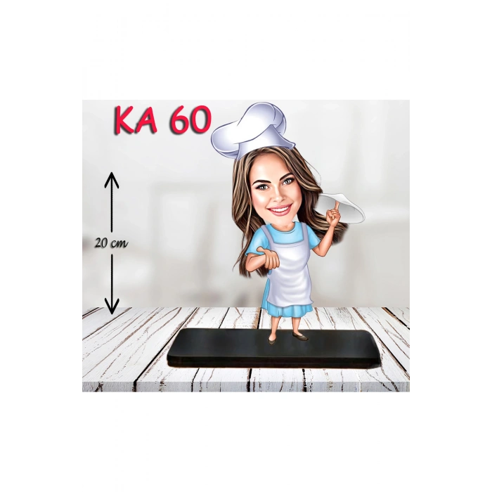 Kişiye Özel Ahşap Biblo - Aşçı Kadın Karikatür Biblo 4