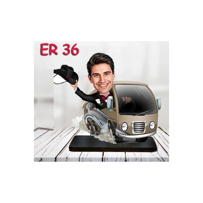 Kişiye Özel Ahşap Biblo - Araba Kullanan Erkek Karikatür Biblo 3